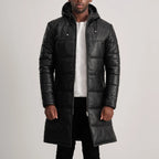 Floyd Black Hooded Leather Puffer Coat