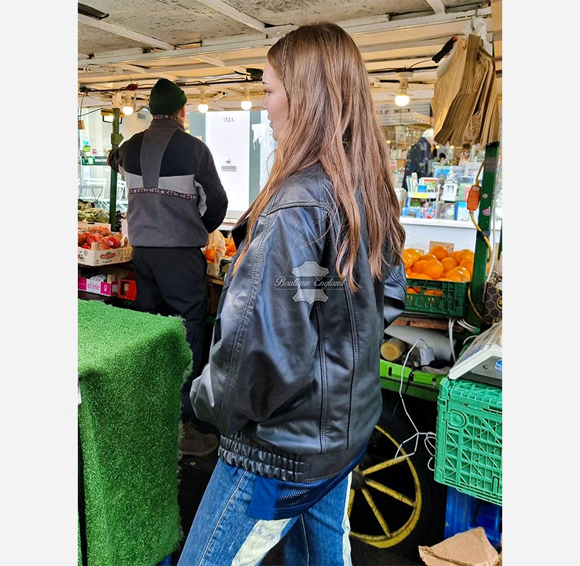 ARMAGH Lapel Collar Women Leather Oversized Jacket Black