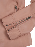 Dodge Women Light Pink Biker Style Leather Jacket
