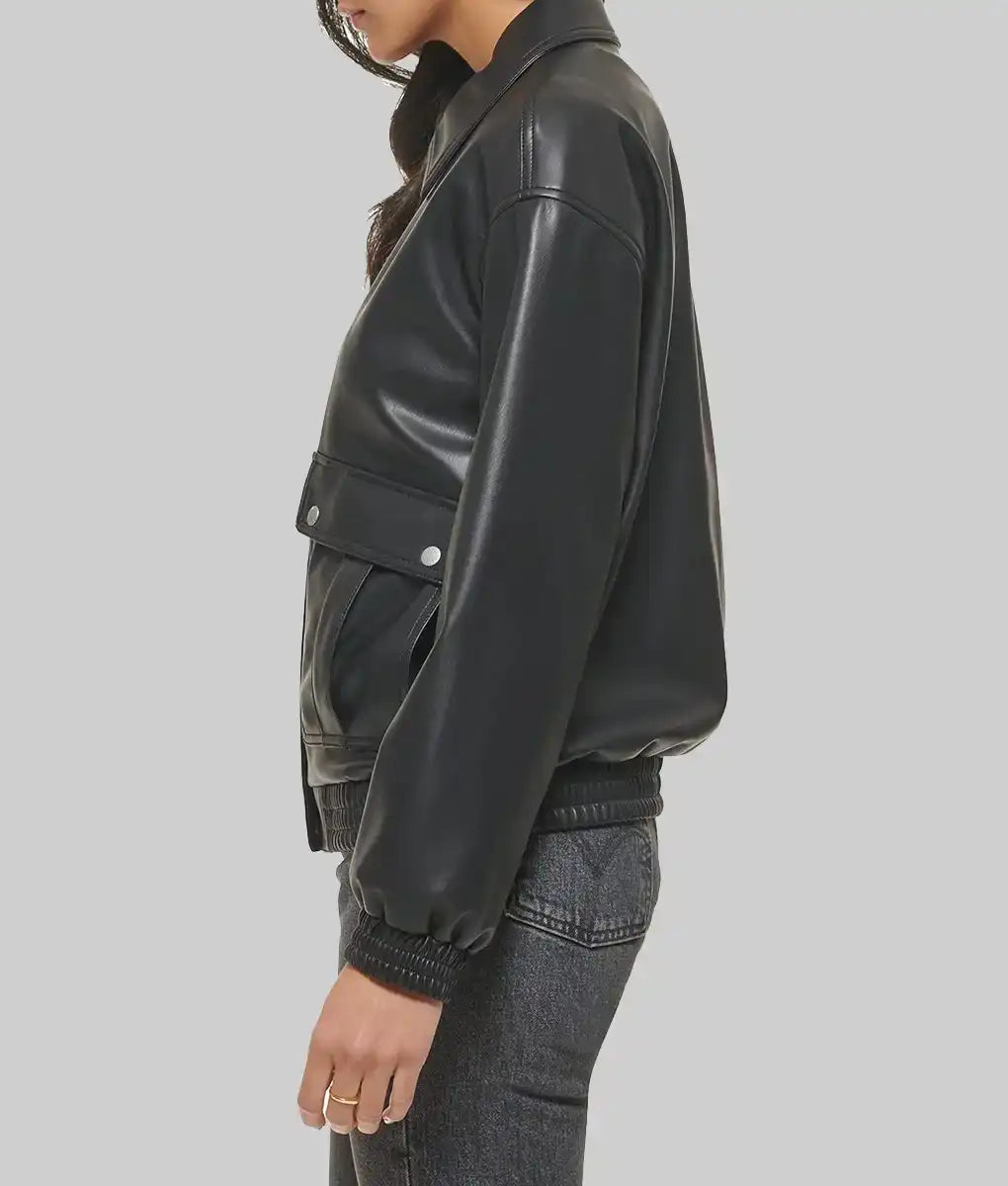 Women’s Black Leather Varsity Jacket