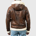 Men’s Brown Hooded B-3 Bomber Leather Jacket