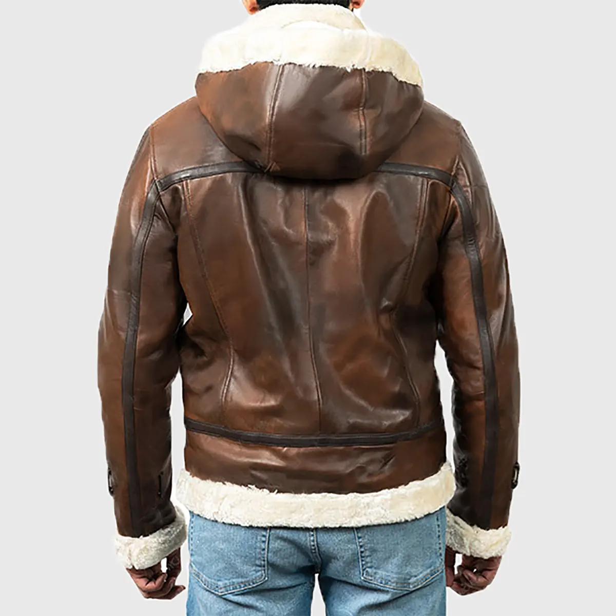 Men’s Brown Hooded B-3 Bomber Leather Jacket
