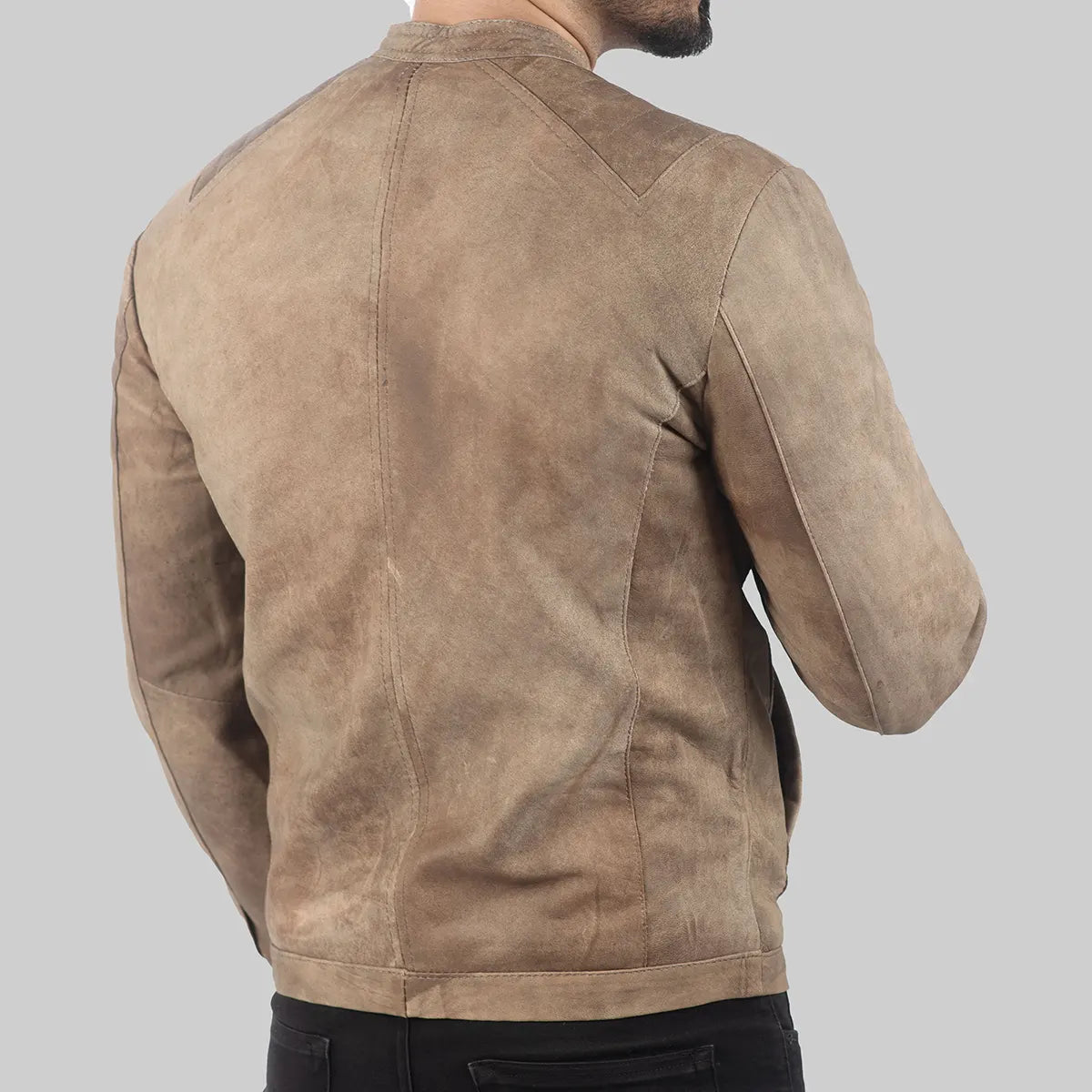 Men’s Distressed Beige Leather Biker Jacket