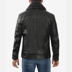 Men’s Black Trucker Shearling Leather Jacket