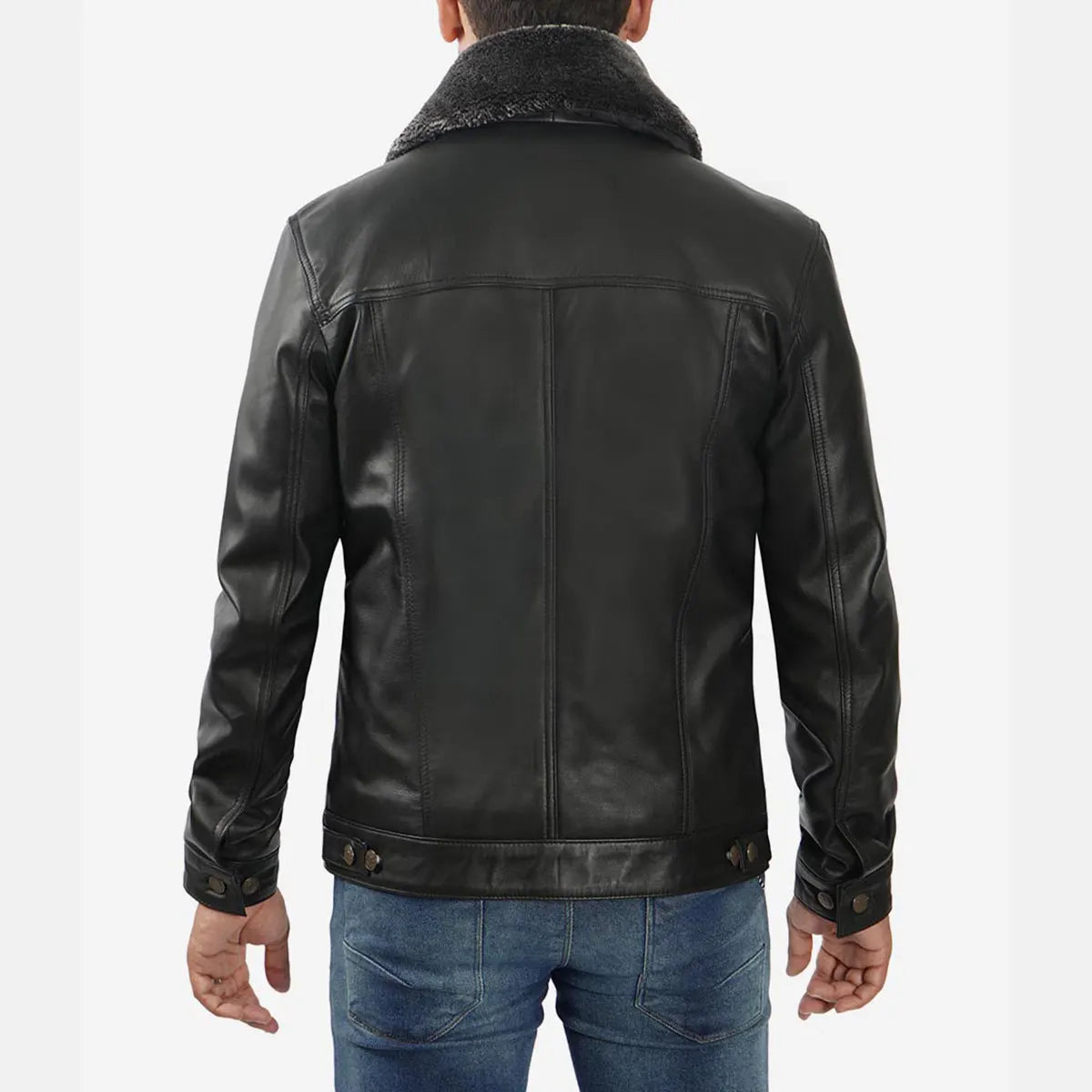 Men’s Black Trucker Shearling Leather Jacket