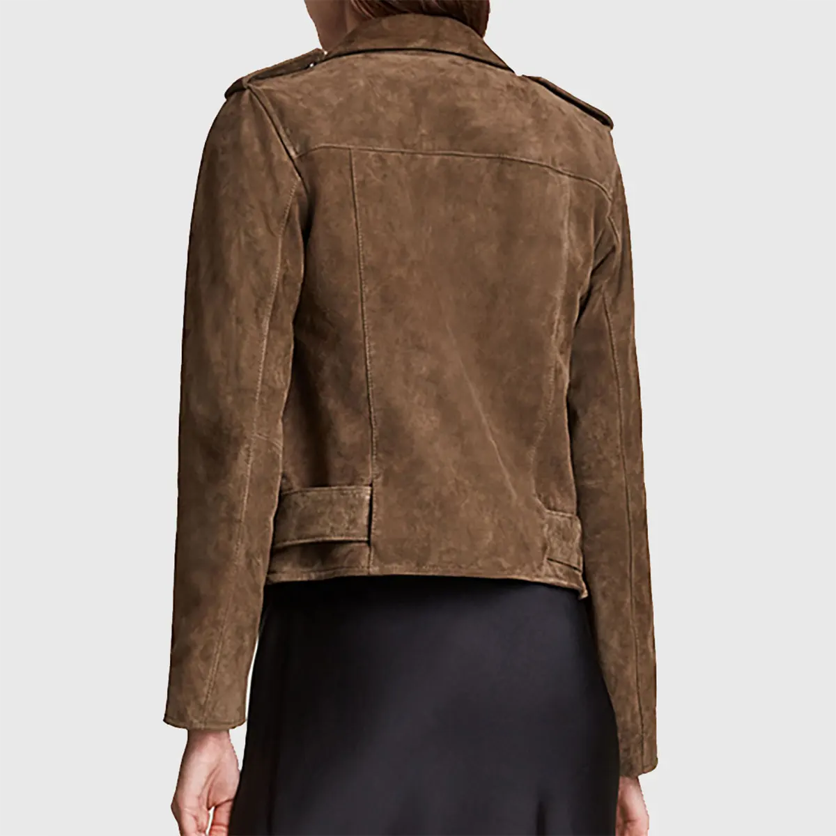 Women’s Dark Brown Suede Leather Biker Jacket