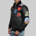 Top Gun Black Leather Maverick Bomber Jacket