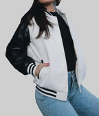 Women’s White and Black Leather Varsity Jacket