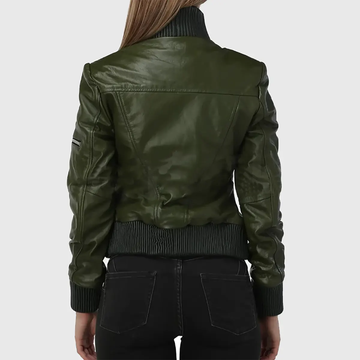 Womens Green Bomber Leather Jacket