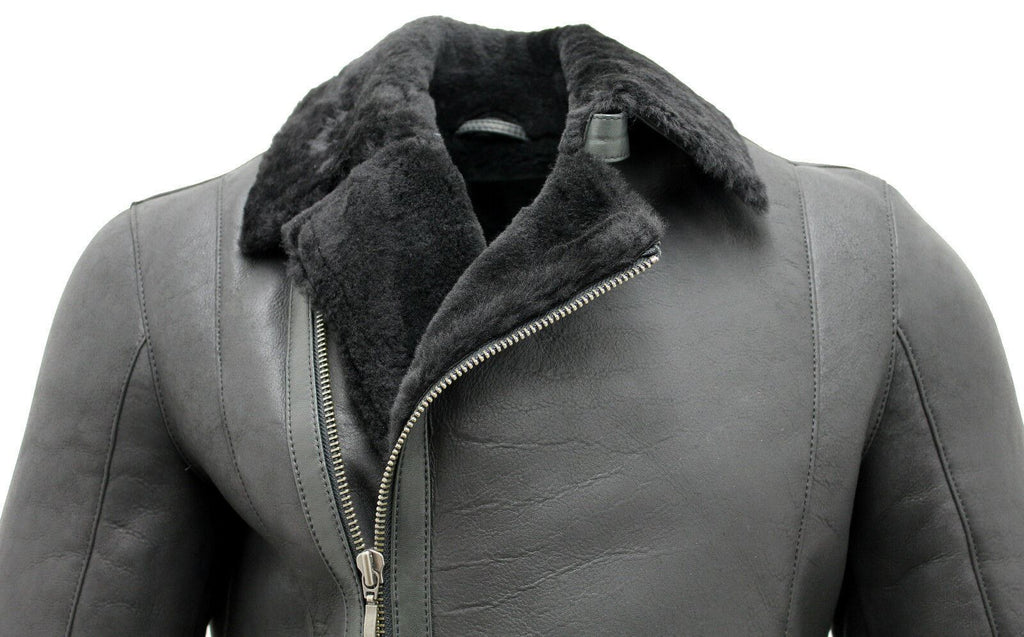 Mens Double Breasted Sheepskin Leather Biker Jacket-Manila