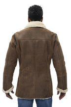 Mens Double Breasted Shearling Sheepskin Pea Coat-Valencia