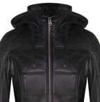 Womens Leather Hooded Quilted Parka Coat-Olney