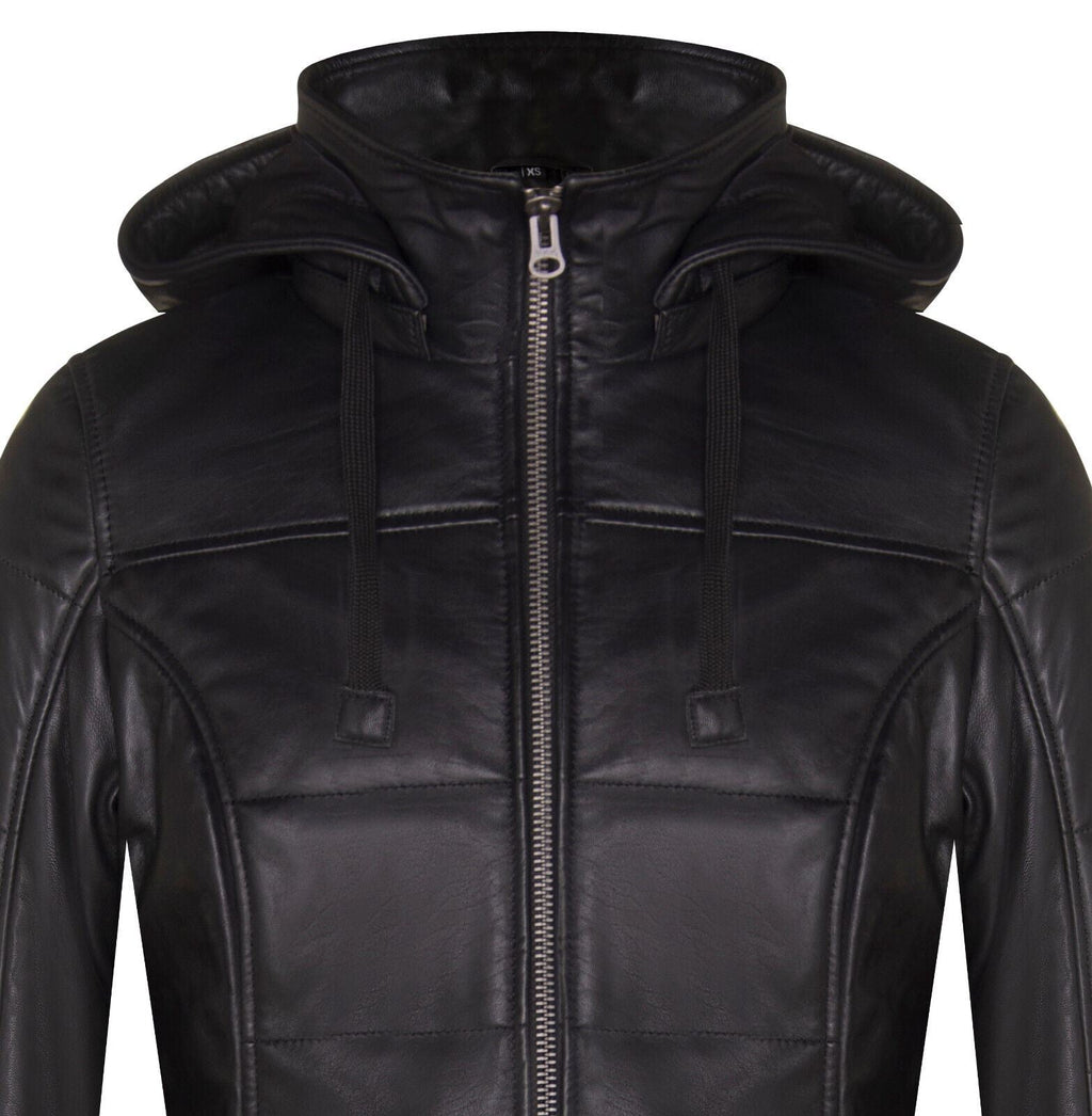 Women's Leather Quilted Parka Coat-Allentown