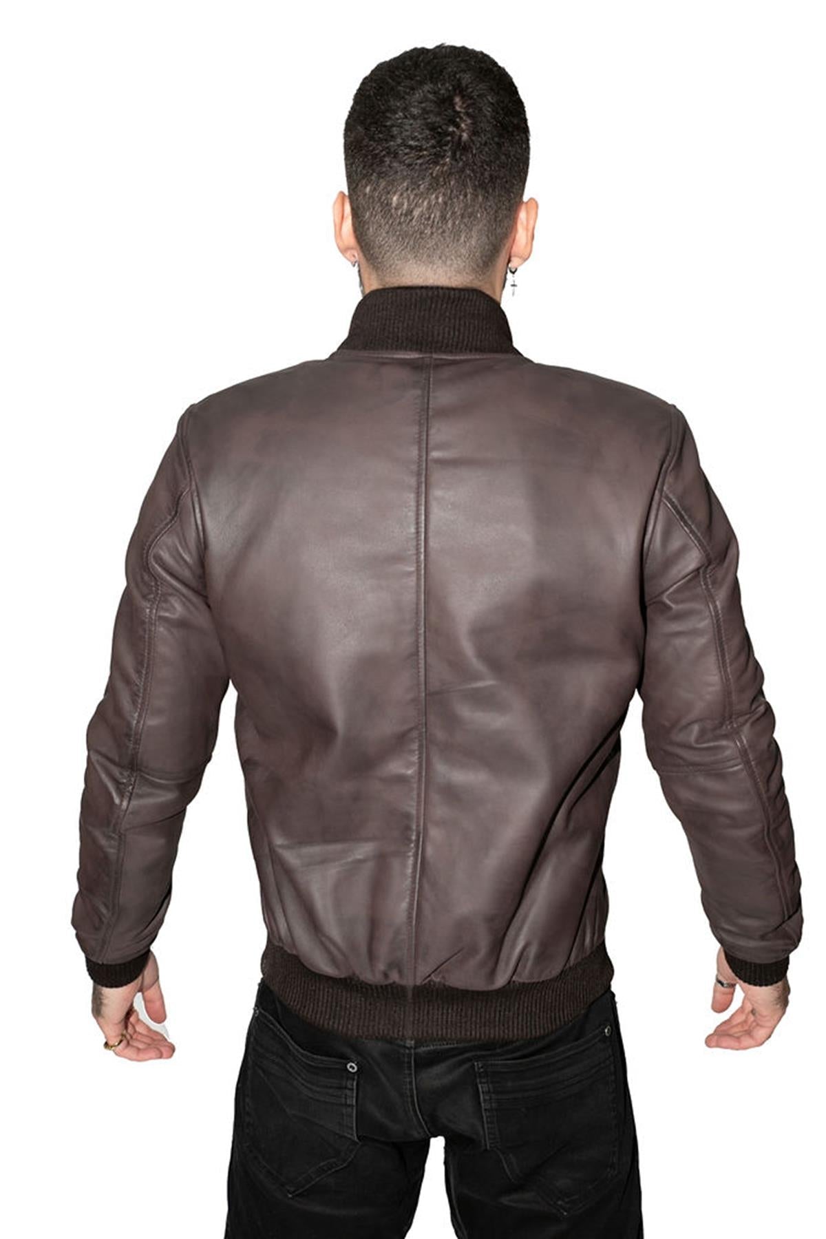 Mens Retro Varsity Leather Bomber Jacket-Pretoria