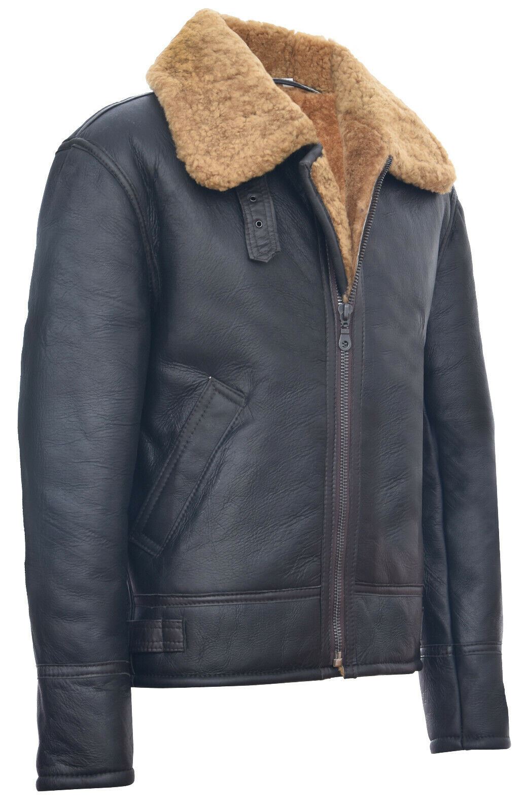 Mens B3 WW2 Leather Sheepskin Aviator Flying Jacket-Charleston