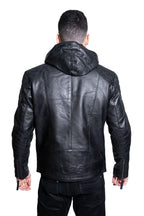 Mens Retro Hooded Leather Bomber Jacket-Zaria