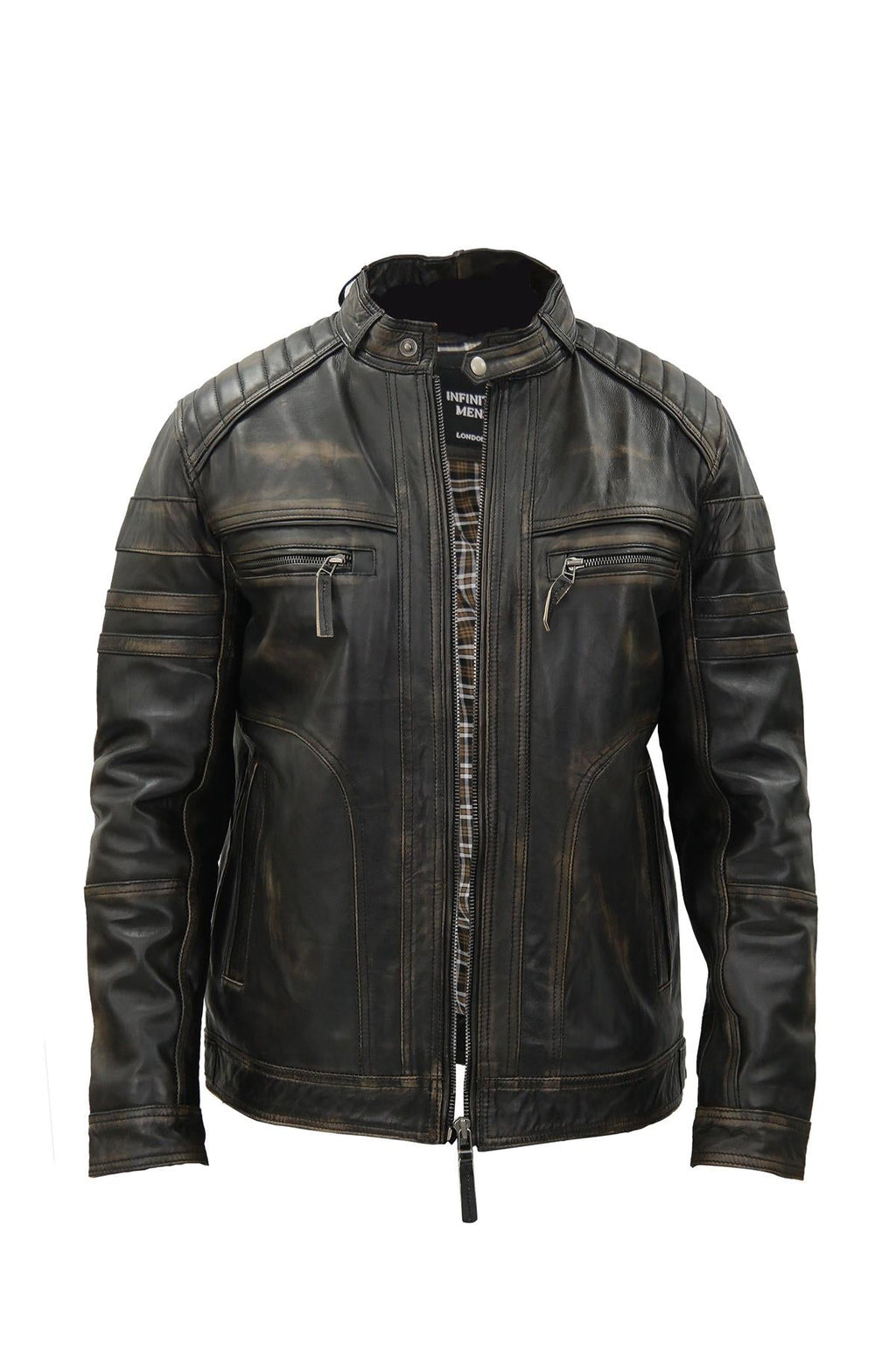 Men's Vintage Black Leather Biker Jacket-Naples