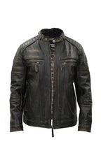 Men's Vintage Black Leather Biker Jacket-Naples