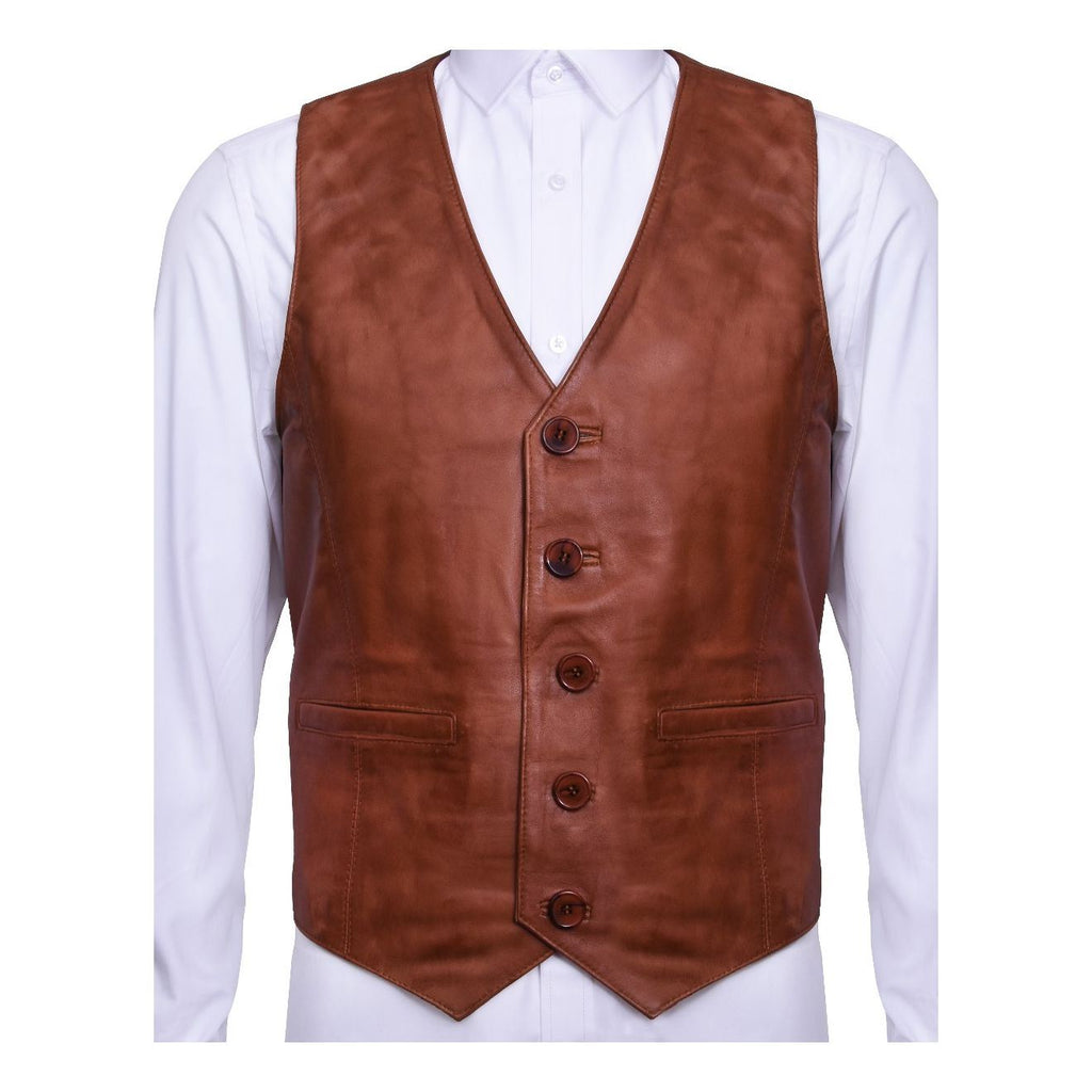 Mens Leather Waistcoat Formal Traditional Gilet Vest