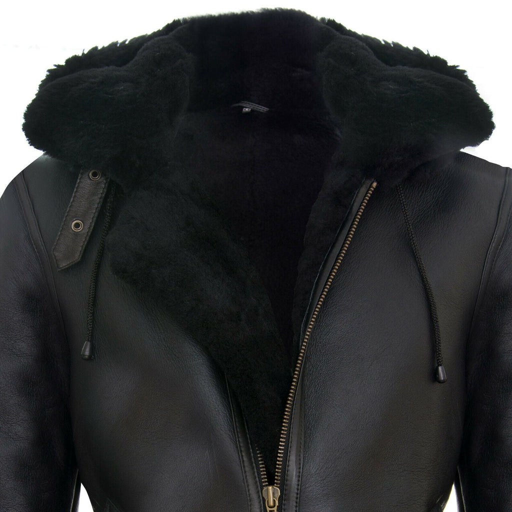 Mens Hooded Sheepskin Leather B3 Flying Jacket-Columbus