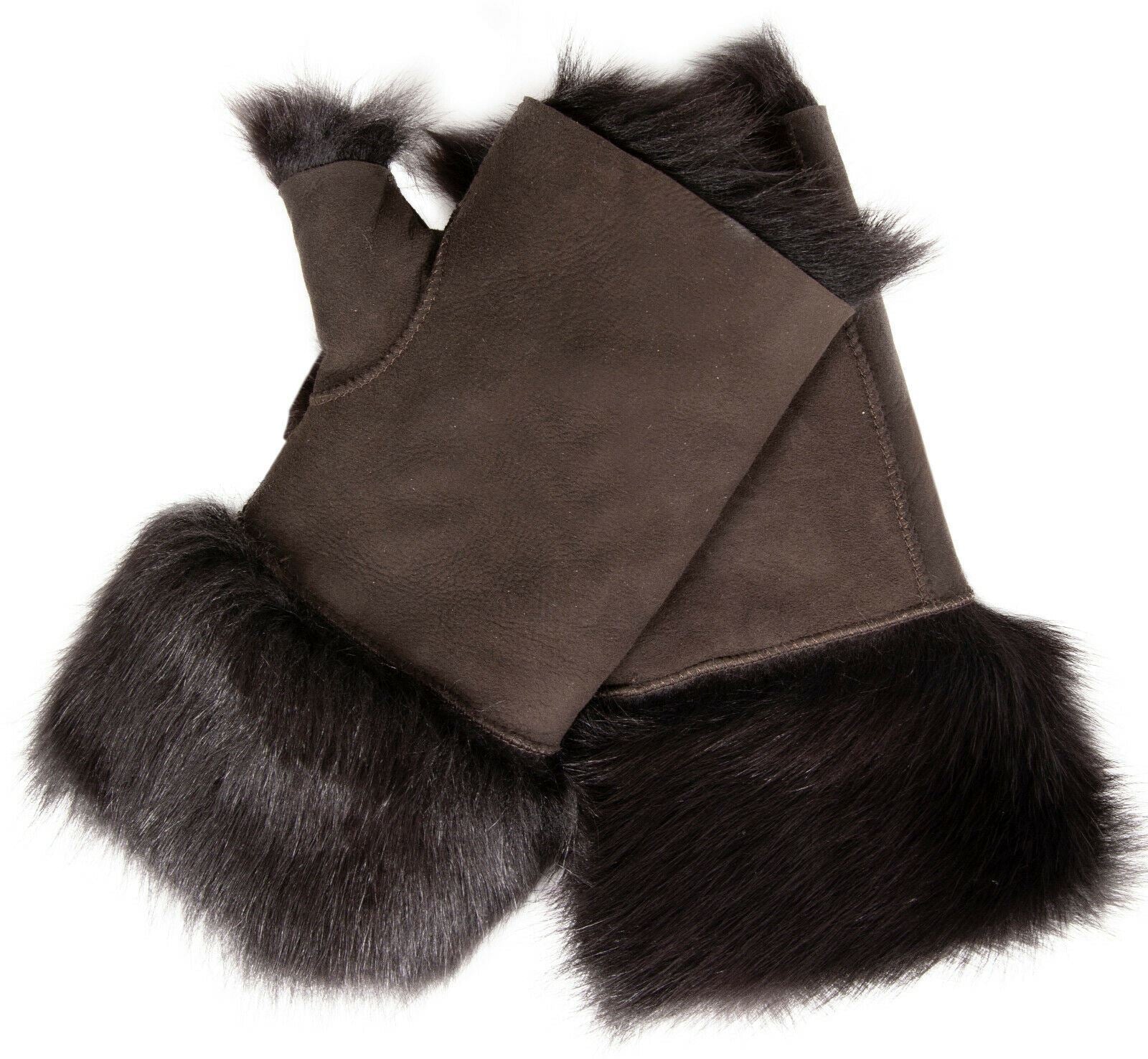 Womens Shearling  Mittens Fingerless Cuffs Toscana Suede Sheepskin Fur