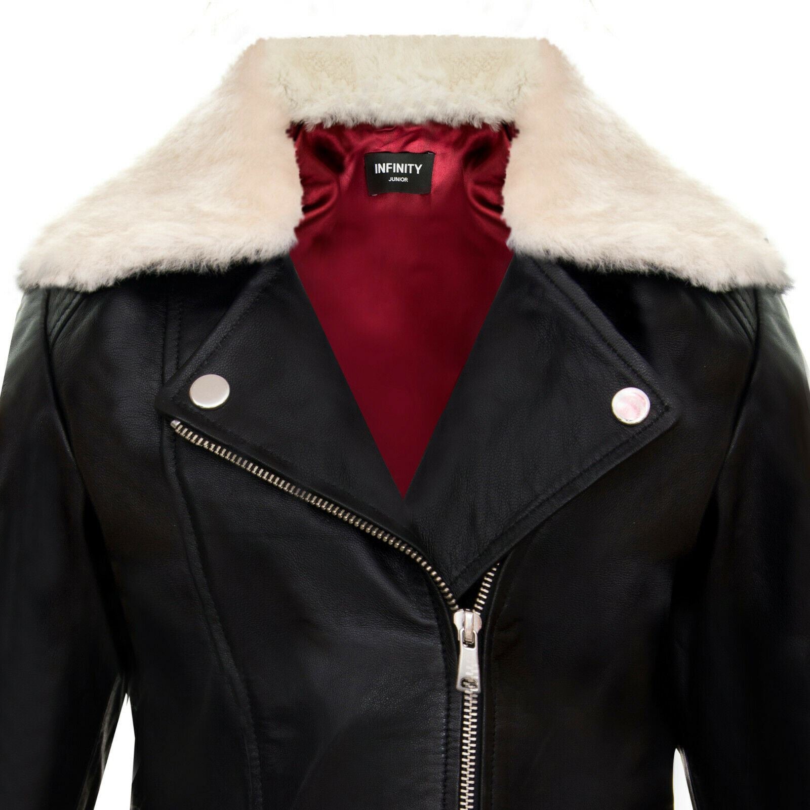 Kids Jackets Girls 100% Leather Detachable Collar Biker Jackets (3-13 Years)