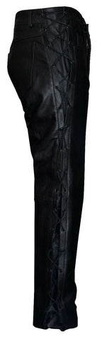 Mens Laced Leather Biker Jeans-Utah