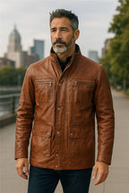 Men’s Leather Military Jacket Outwear Trenchcoat - Field