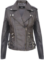 Womens Leather Brando Biker Jacket - Orlando