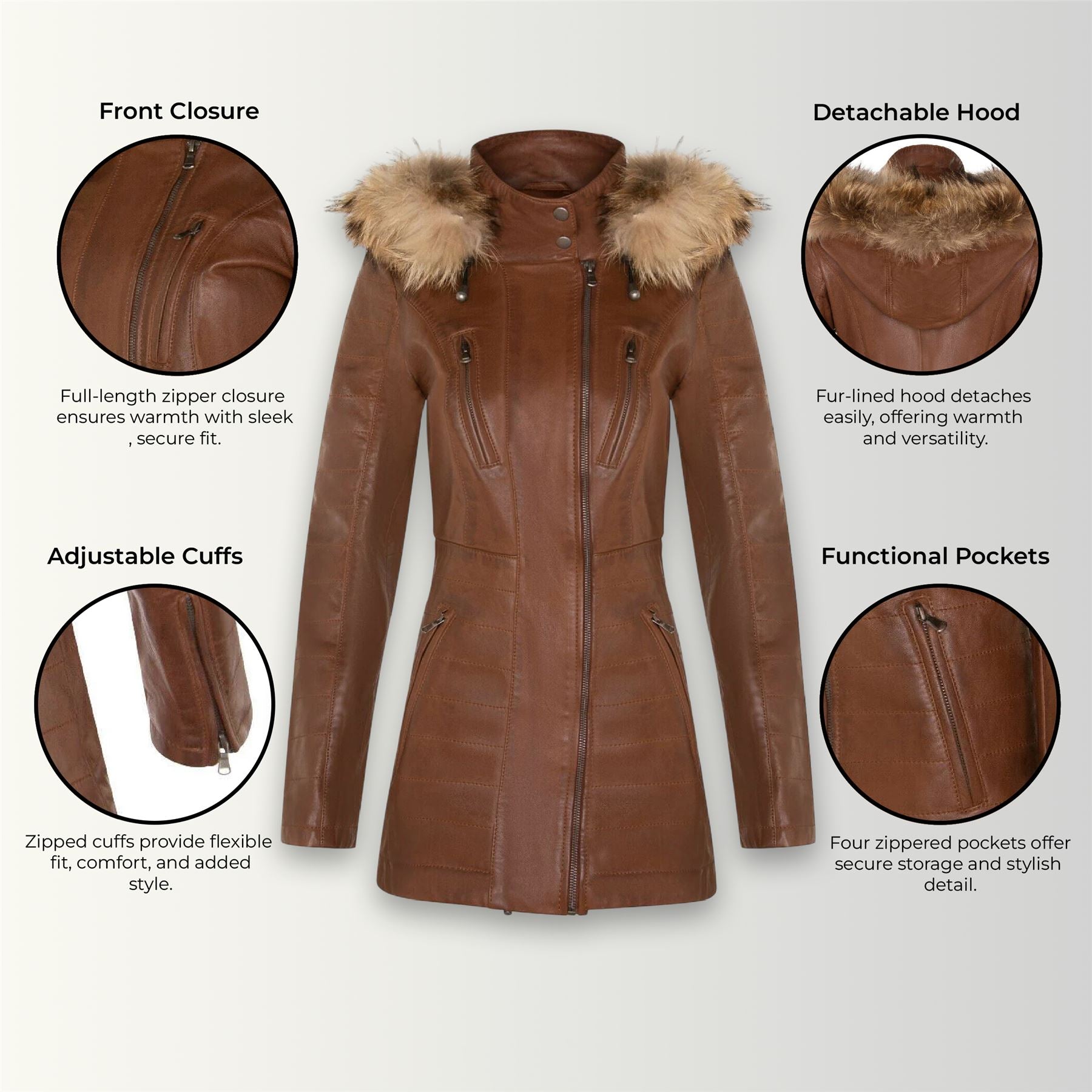 Womens Quilted Leather Parka Jacket-Curitiba