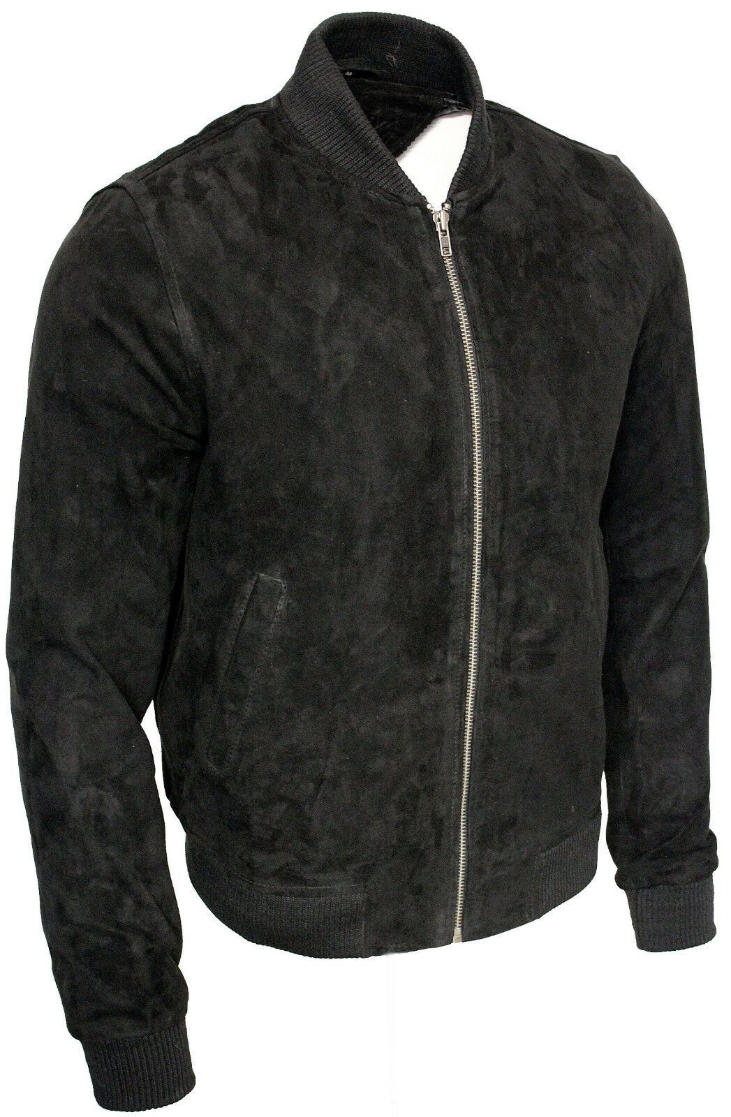 Mens Varsity Soft Suede Leather Bomber Jacket