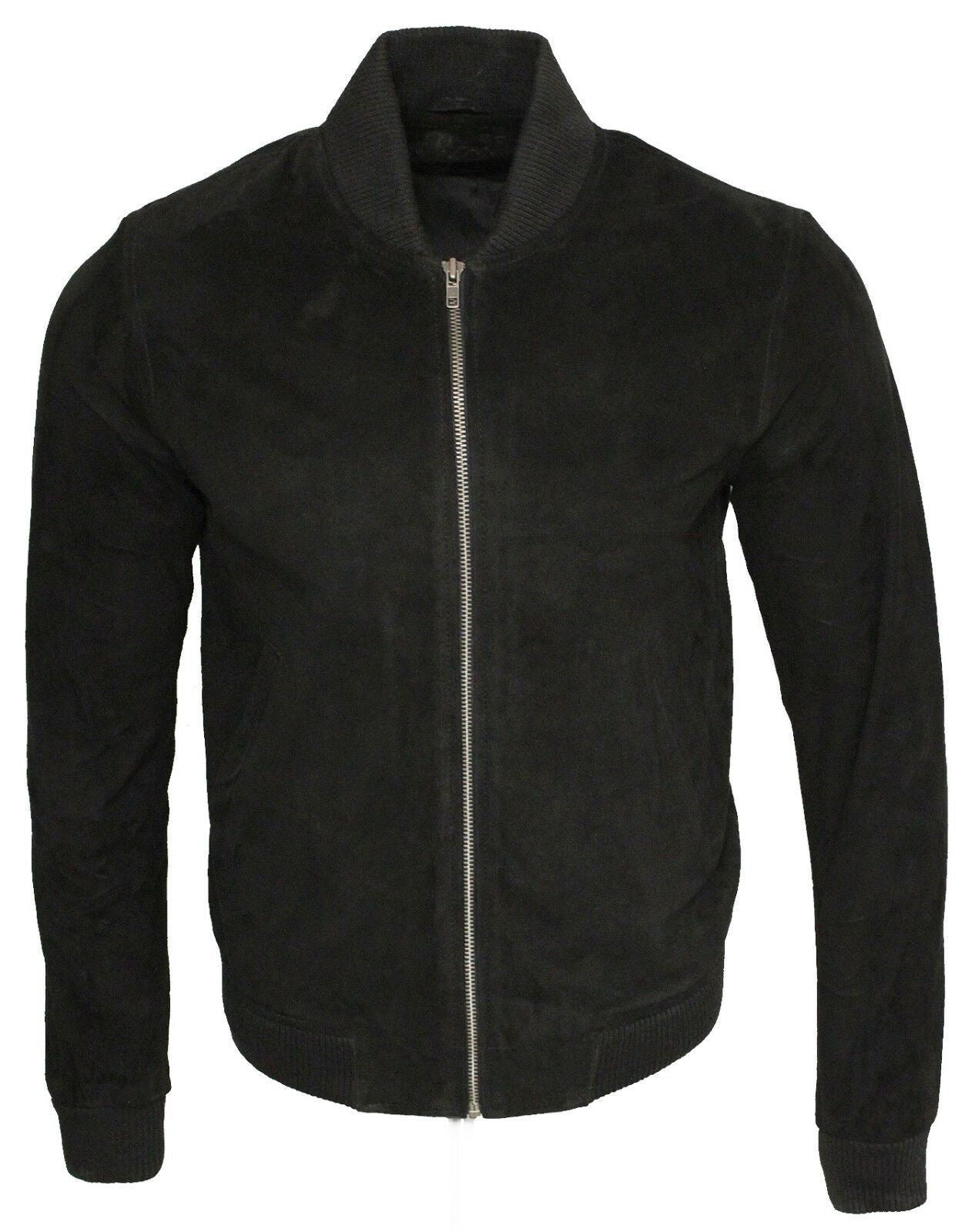 Mens Varsity Soft Suede Leather Bomber Jacket