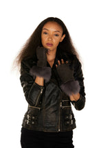 Womens Shearling  Mittens Fingerless Cuffs Toscana Suede Sheepskin Fur