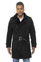 Mens Shearling Sheepskin Suede Pea Coat-Cali