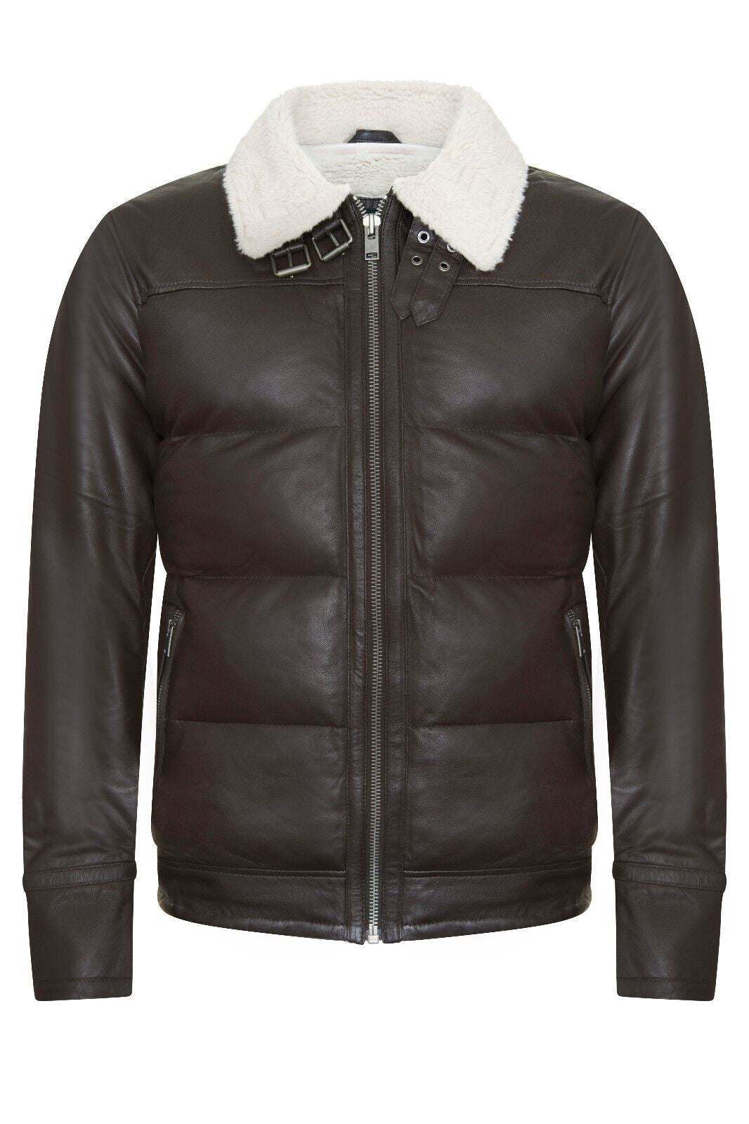 Men's Leather Quilted Biker Puffer Jacket - Brasília