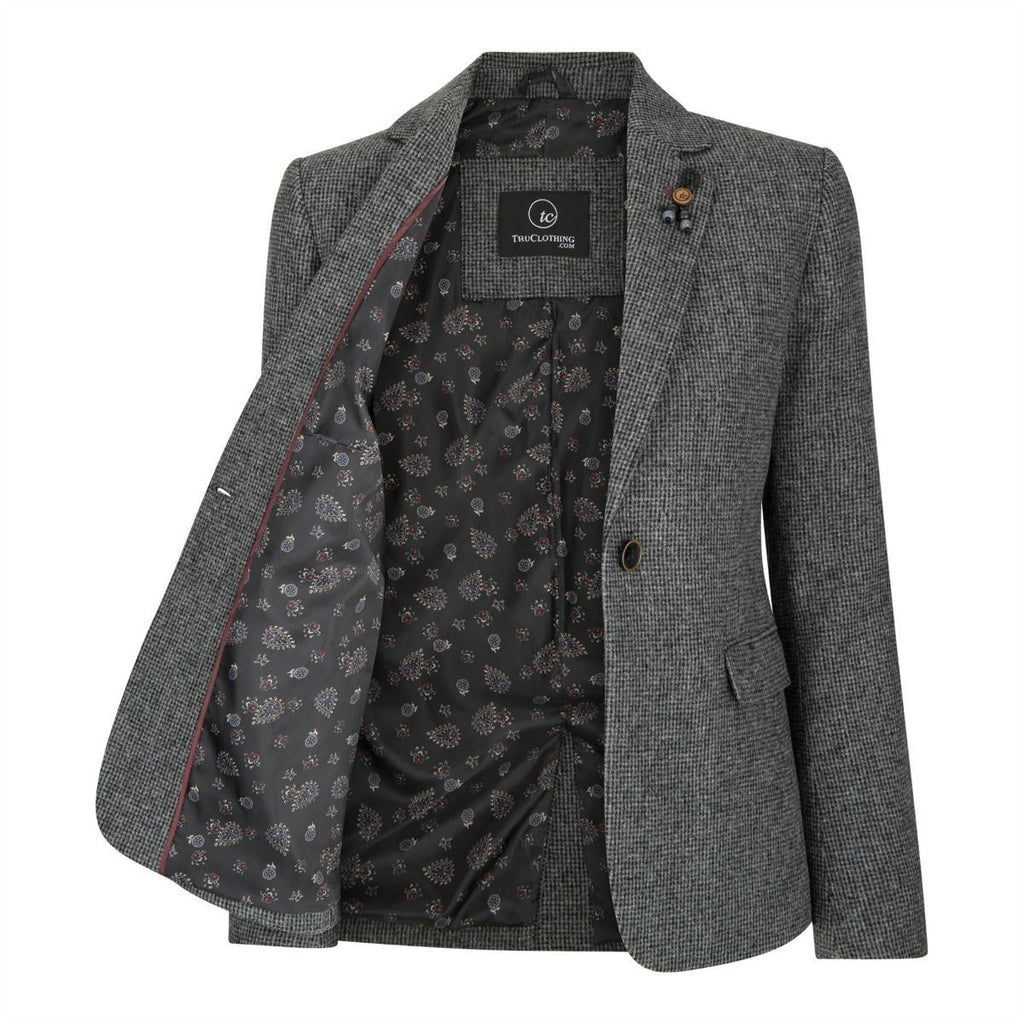 Womens Tweed 1920s Herringbone Grey Blazer
