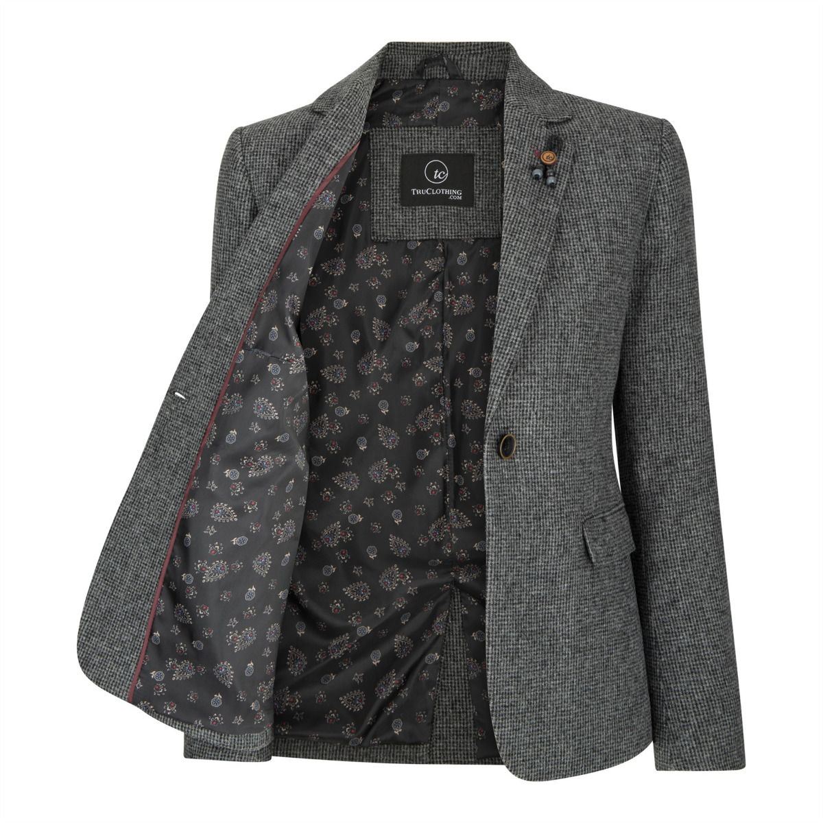 Womens Tweed 1920s Herringbone Grey Blazer