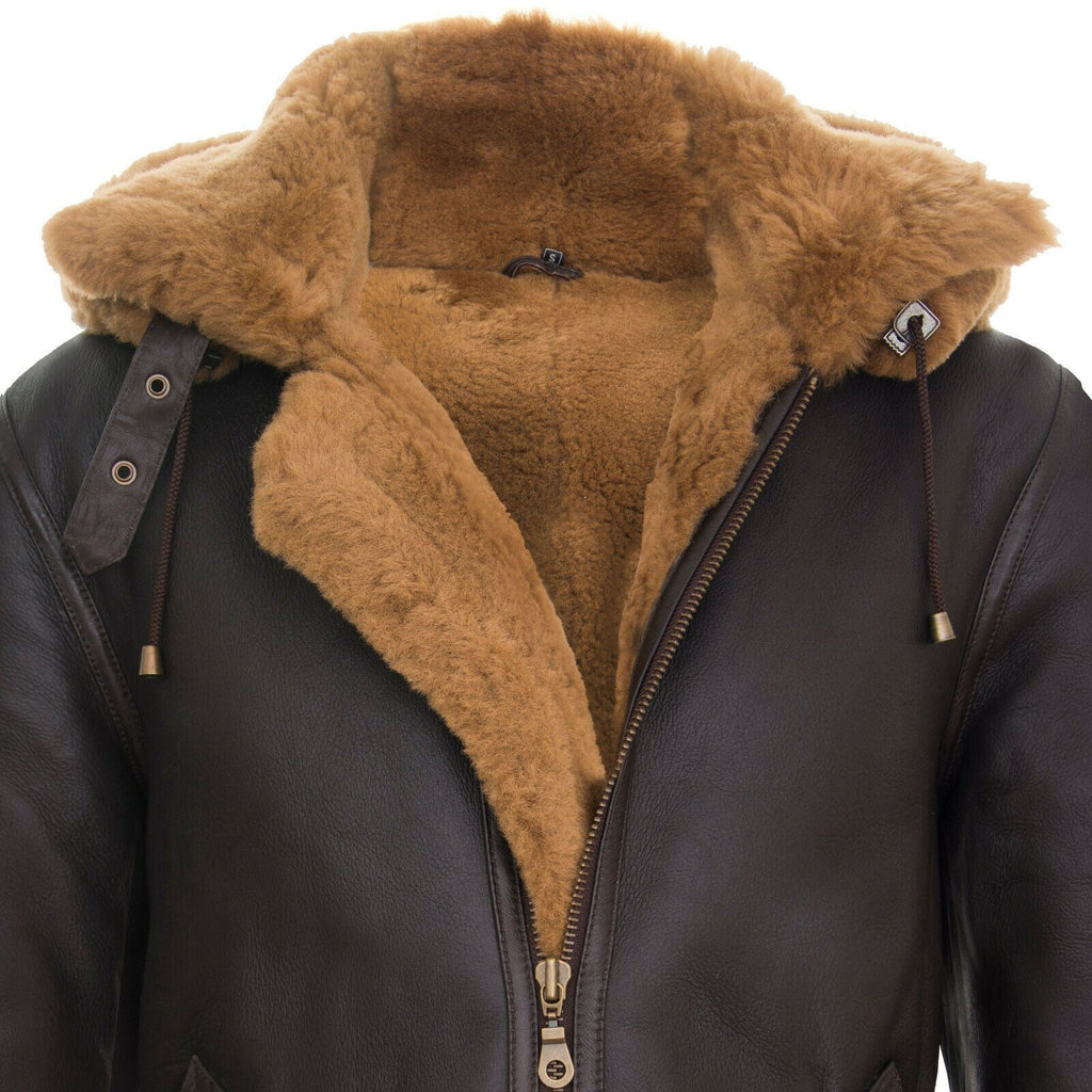 Mens Hooded Sheepskin Leather B3 Flying Jacket-Columbus