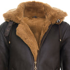 Mens Hooded Sheepskin Leather B3 Flying Jacket-Columbus
