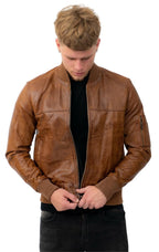 Mens Retro MA-1 Leather Bomber Jacket-Arlington