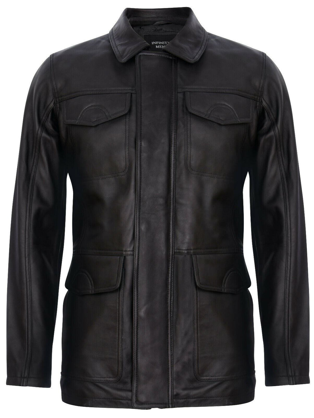 Mens Black Leather Safari Jacket-Porto