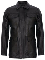 Mens Black Leather Safari Jacket-Porto