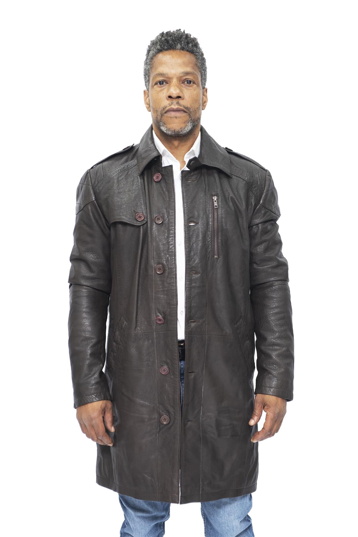 Mens Leather Trench Coat-Hamburg
