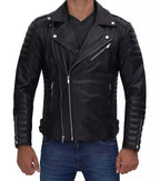 Mens Black Motorcycle Leather Biker Jacket