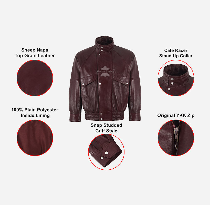 GRIZZLY Men's Leather Blouson Bomber Jacket