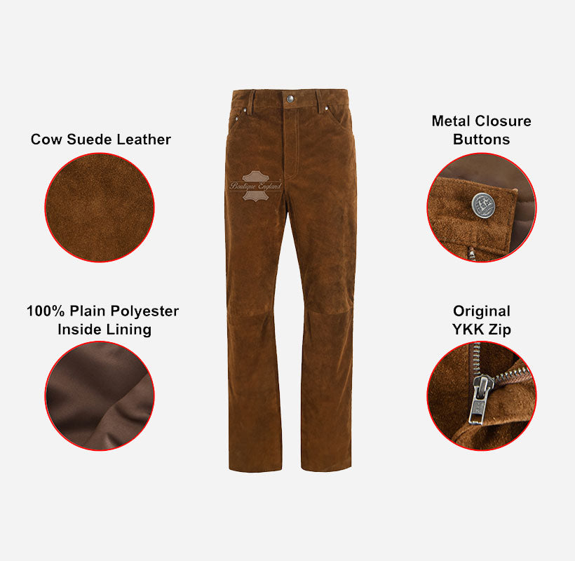 Men's Suede Pants Biker Style Suede Trousers