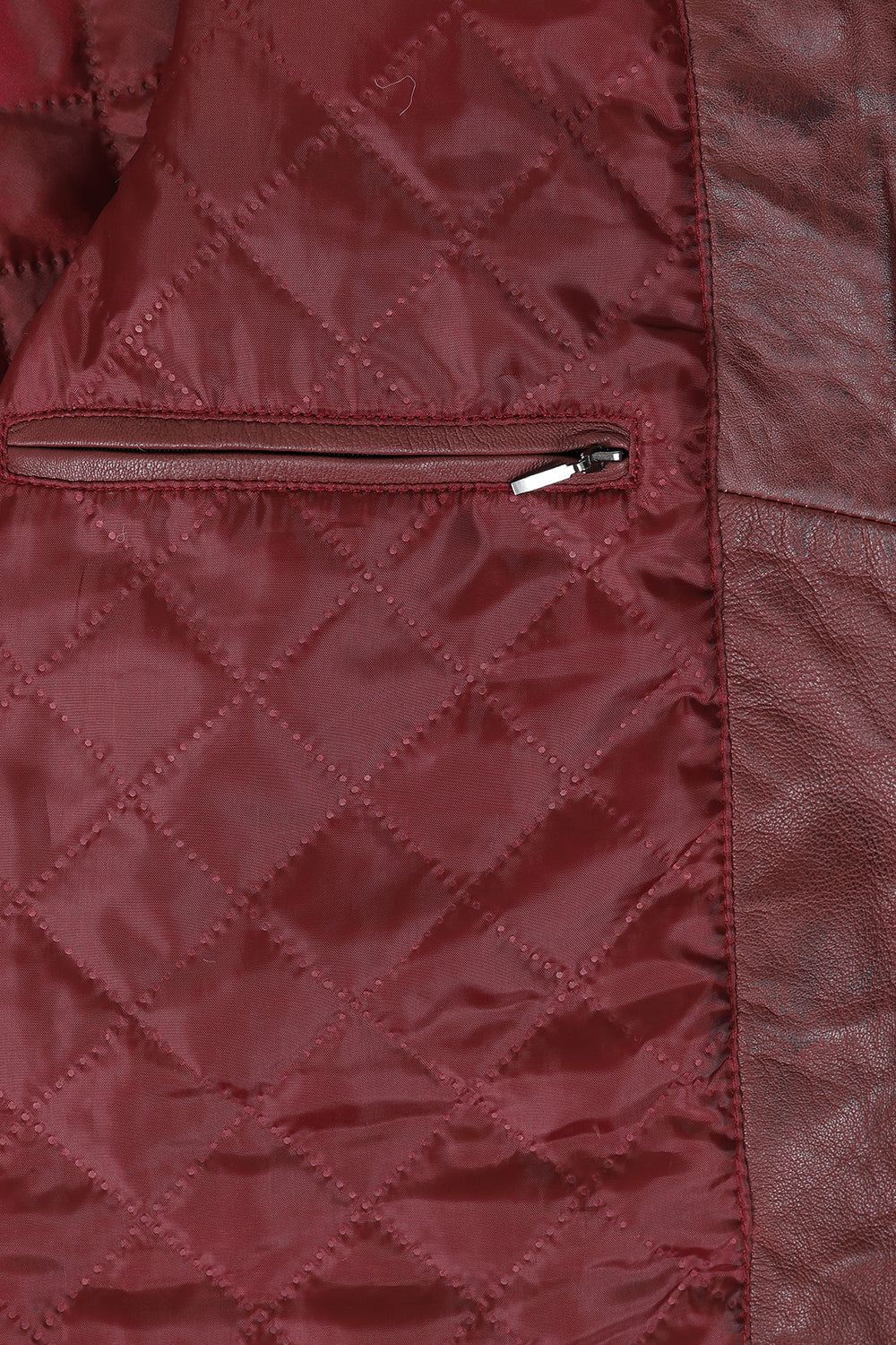FRANK Men's Genuine Burgundy Leather Racing Jacket with Badges