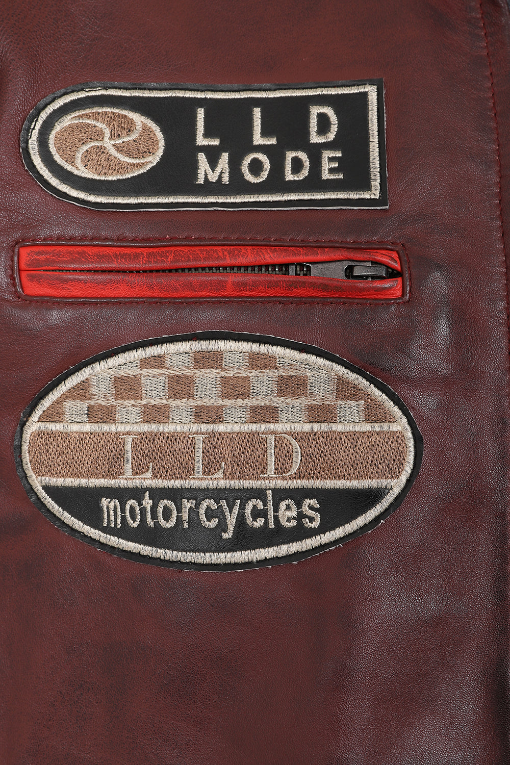 FRANK Men's Genuine Burgundy Leather Racing Jacket with Badges