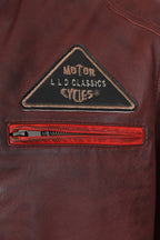 FRANK Men's Genuine Burgundy Leather Racing Jacket with Badges