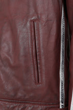 FRANK Men's Genuine Burgundy Leather Racing Jacket with Badges
